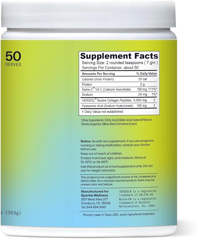 Sparkle Wellness Skin Boost Plus (Tropical) [50-Serves] | Collagen Powder Supplement with VERISOL Bioactive Hydrolyzed Collagen Peptides, Vitamin C & Hyaluroic Acid