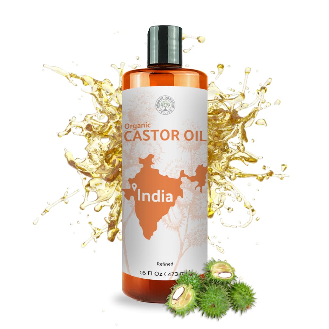 Organic Castor Oil Direct From India - Cold Pressed Castor Oil For Face, Hair Growth, Eyelash Serum, Eyebrow - Skin and Face Moisturizer and Detox - Hexane Free (16 oz)