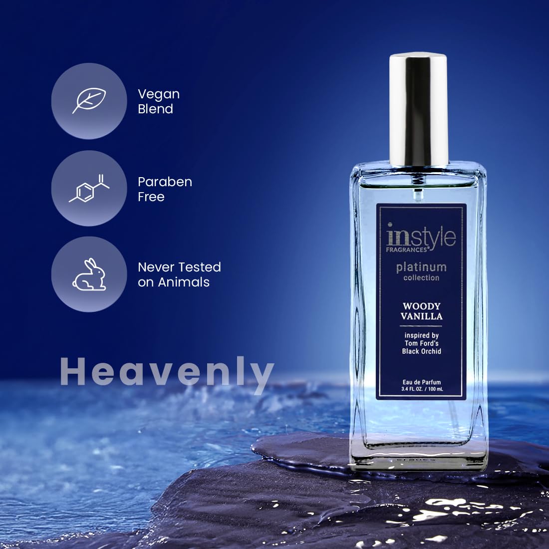 Instyle Fragrances, Platinum Collection, Woody Vanilla, Inspired by Tom Ford's Black Orchid, Unisex Eau de Parfum, CLEAN, Vegan, Paraben-Free, Never Tested on Animals, 3.4 Fluid Ounces