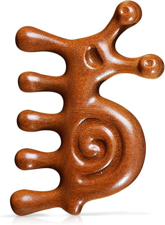 Manual Scalp Massager - Sandalwood Massager Tool for Scalp, Eye, Facial, Neck - Snail Massage Gua Sha Comb for Men Women