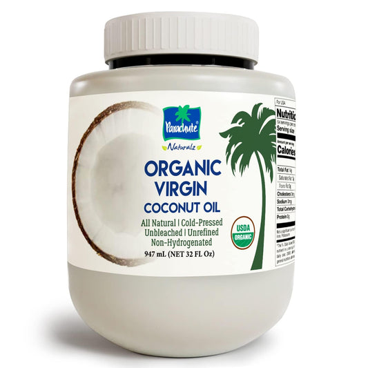 "Parachute Naturalz Organic Virgin Coconut Oil | Cooking Oil, Hair Oil, Body Oil & Oil Pulling | Cold Pressed | Unbleached | Unrefined | Non-Hydrogenated | MCT Oil | USDA Certified | 32 Fl. Oz | Plastic Jar"