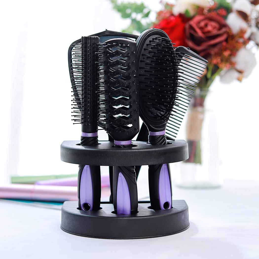 5 Pcs Hair Combs Set Professional Salon Hair Cutting Brushes Sets Salon Hairdressing Styling Tool Mirror And Holder Stand Set Dressing Comb Kits for Women and Men,Purple