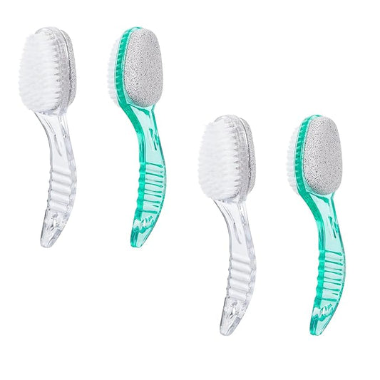 4 Pcs Foot Brush for Shower with Handle 2 in 1,Ooloveminso Large Foot Pumice Stone Brush Scrubber Foot File Calluses Remove Suitable for Horniness Foot Spa,Foot Care Smooth Skin (Green&Transparent)