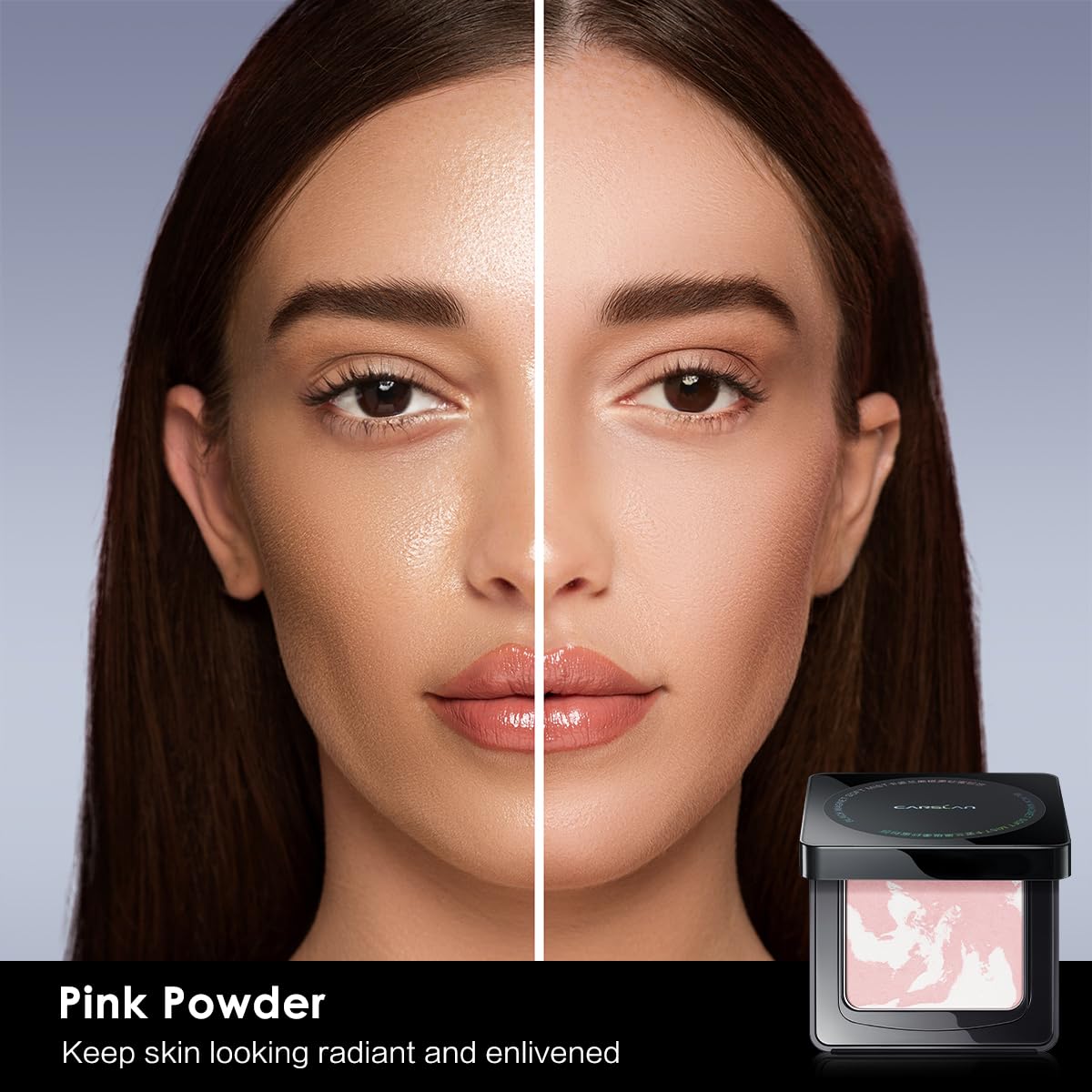 CARSLAN Waterproof Face Pressed Powder Compact, 24H Longlasting Oil Control Pressed Setting Powder Talc-Free Makeup, Shine Free, Poreless, Smooth, 04 Pink for dry&com skin (0.28Oz)