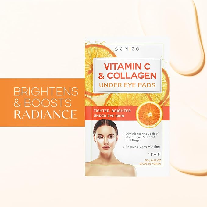 Vitamin C & Collagen Under Eye Patches - Dermatologist Tested - Brightens Dark Circles, Tightens Under Eye Skin, Anti-Aging - Natural Ingredients Korean Skin Care - All Skin Types - 15 Pairs