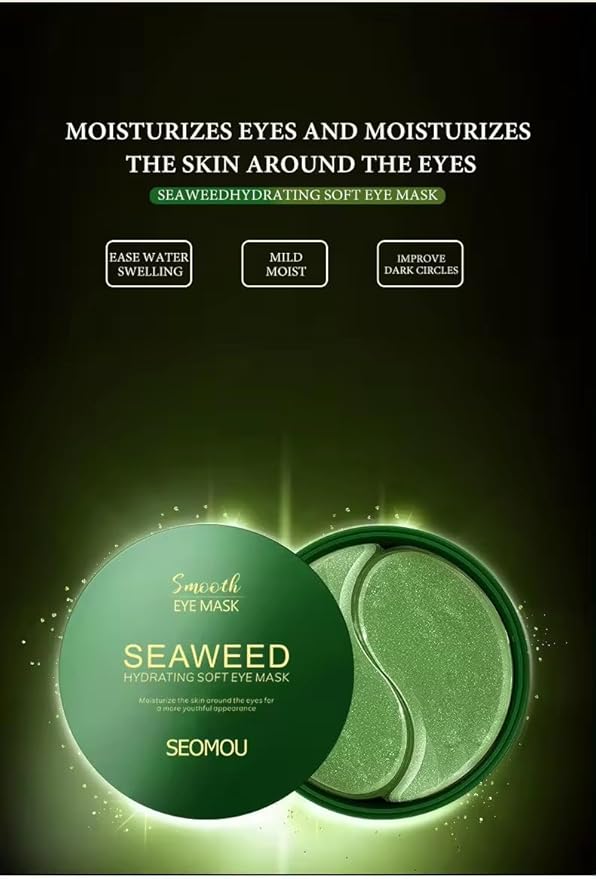 24K Gold Under Eye Treatment Mask, Dark Circle and Anti-Wrinkle, Hydrating eye mask, Puffiness & Eye Care, Collagen,Hyaluronic Acid & Castor Oil, 60 Pieces (SEAWOOD)