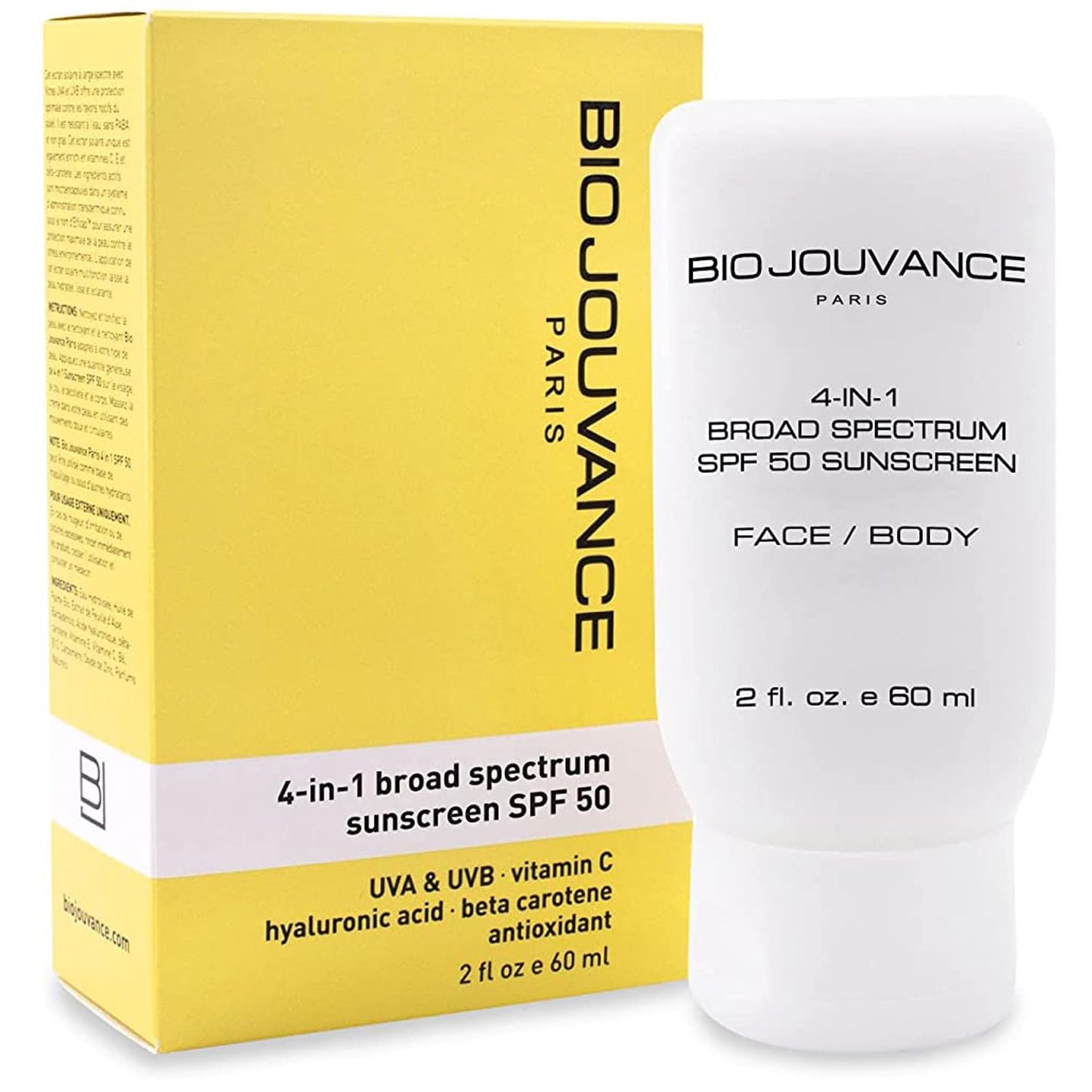 4 In 1 Sunscreen 2oz(60ml) | SPF50 Sunblock + Moisturizer + Anti-Aging + Antioxidant | Face&Body Sensitive Skin | Made in France