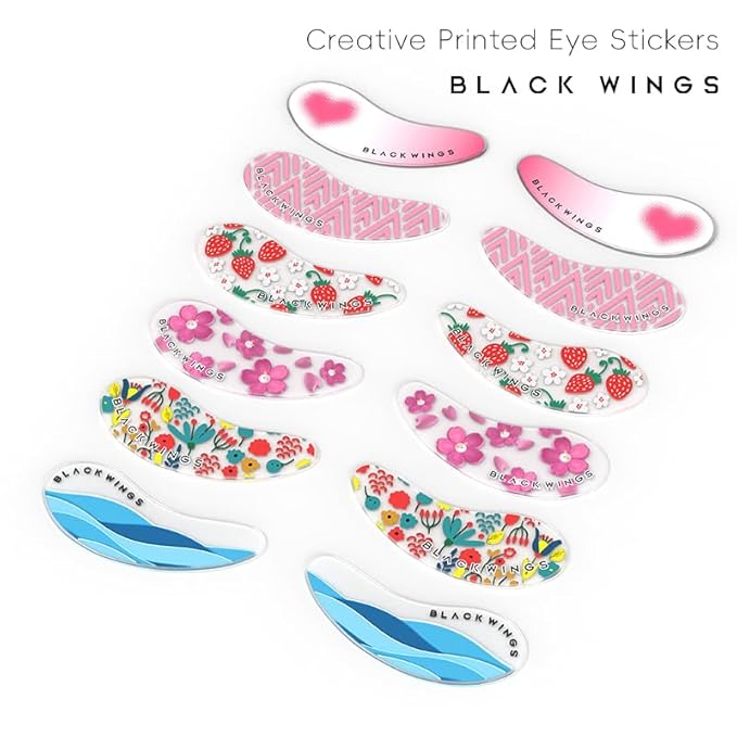 Black Wings 6 Pairs Silicone Eye Patches with Self-Adhesive Design - Cute Bear & Rabbit Inspired Eye Care Patches (love 6 pairs)