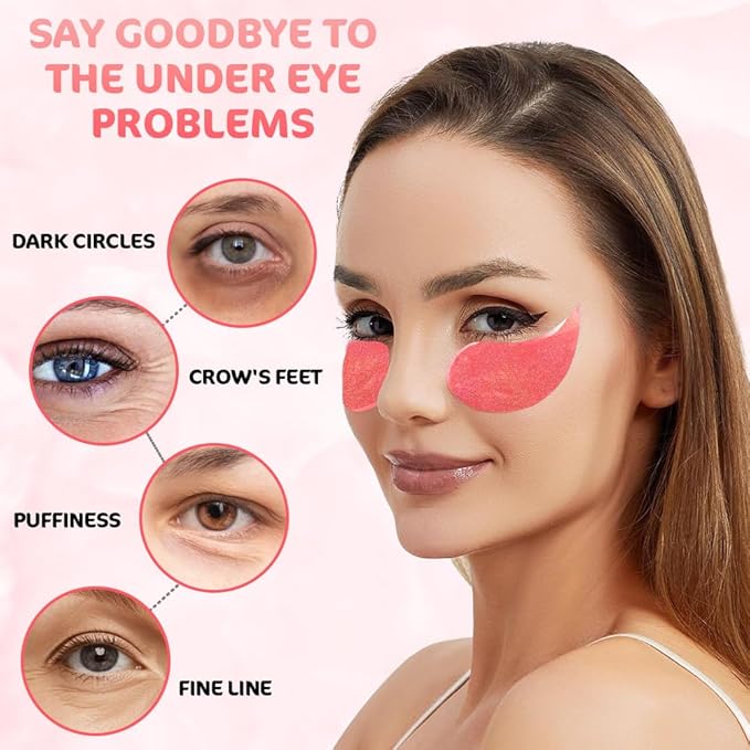 AMY'S DIARY 24K Gold Eye Mask Under Eye Patches (30 Pairs)- Puffy Eyes & Dark Circles Treatments,Reduce Under Eye Bags and Smooth Wrinkles,Eye Skin Care Pads With Collagen (Apple)