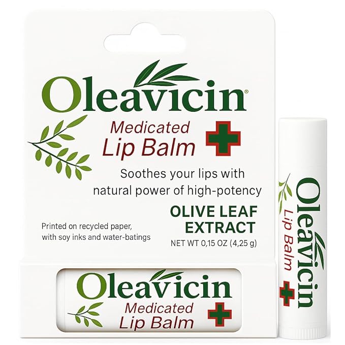 Natural Lip Balm by Oleavicin | Dry Lip Relief | Patented Moisturizing Formula for Chapped Lips | Organic Olive Leaf Extract
