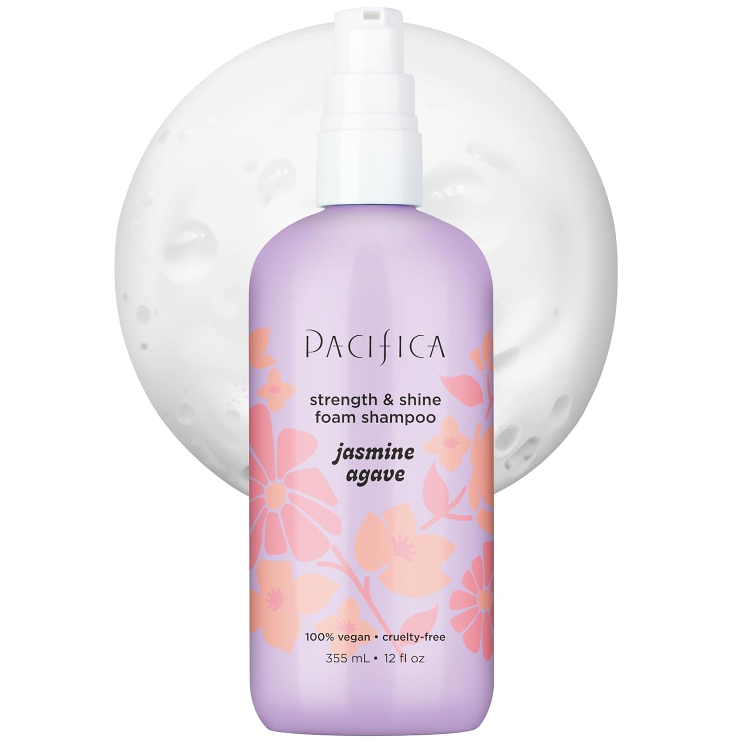Pacifica Jasmine Agave Strength & Shine Foaming Shampoo – Repairing Foam Shampoo for Dry, Damaged or Bleached Hair, Deep Clean & Glossy Finish, Clean Beauty Vegan & Cruelty-Free Dermatologist Tested