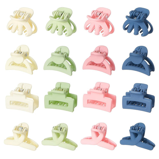 Small Hair Clips for Girls 16PCS 4Style Colourful Matte Mini Claw Clips for Women Non Slip Bangs Pins for Thin/Thick Hair(16PCS-Style 2)