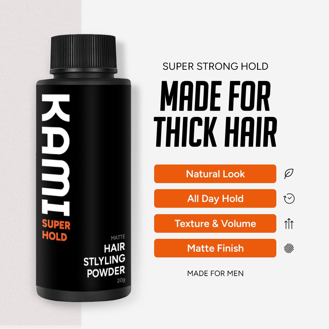 Kami Hair Texture Powder for Men - Strong Hold & Volume Powder - Texturizing Hair Product for Men’s Styling, Matte Finish, All-Day Hold for Thick Hair