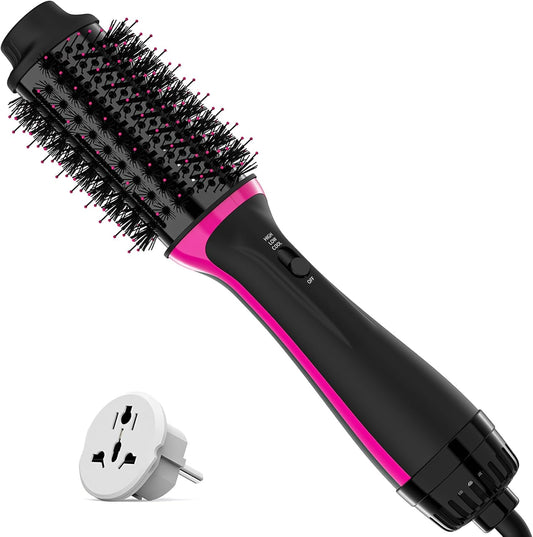 Plus 2.0 Dual Voltage Hair Dryer Brush with European Plug, Blow Dryer Brush for European Travel 125V - 240V One Step Hair Dryer and Styler Volumizer with Negative Ion Anti-frizz Styling Brush