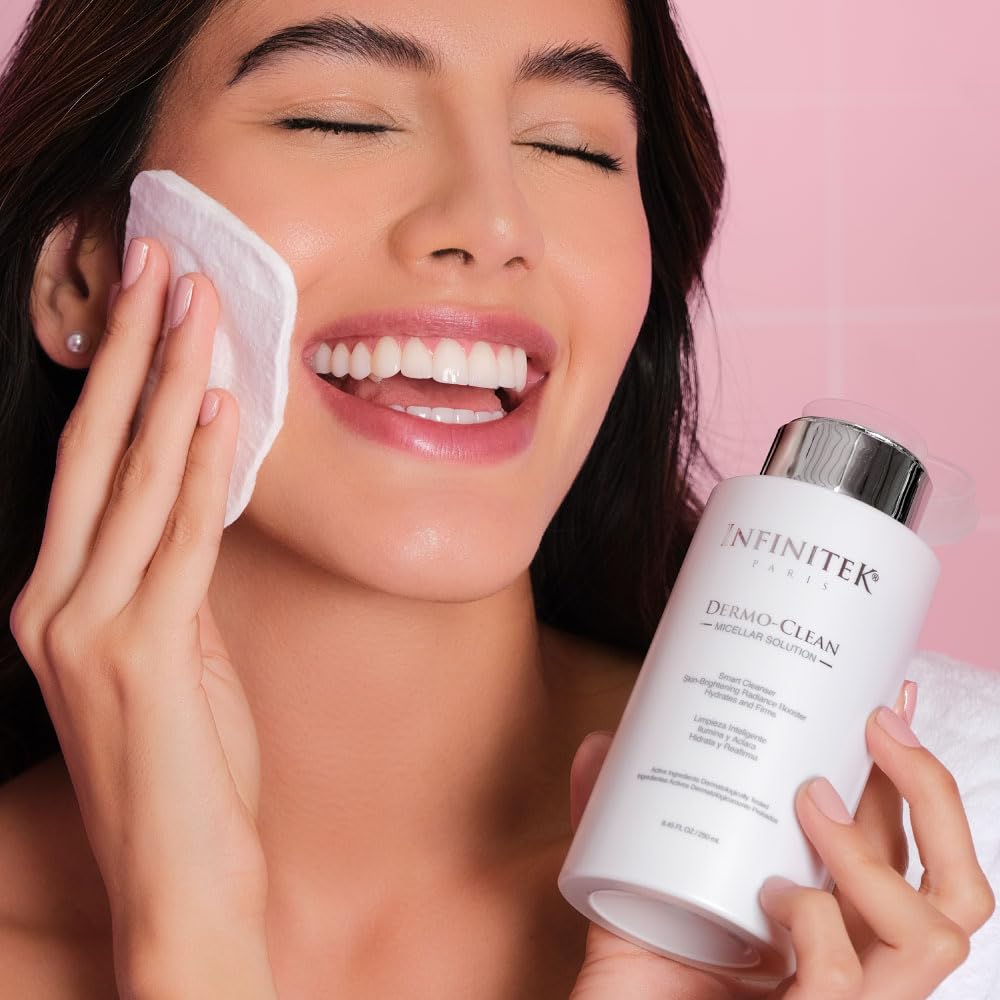 Infinitek Paris Micellar Water Solution with Hyaluronic Acid 8.45 Fl Oz - Skin Care Product and Makeup Remover - Hydrating Cleansing Liquid for Face Wash and Eye Makeup Remover