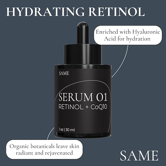 Same Skincare Face Serum 01: CoQ10 Retinol Serum for Face, Vitamin C, Hyaluronic Acid, Facial Serum Supports Anti Aging, Acne, Skin Texture, Fine Lines & Wrinkles, Organic, Vegan, Cruelty Free, 1 oz