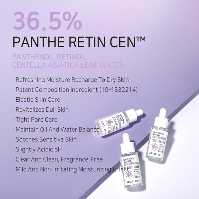 APLB Panthenol Retinol Ampoule Serum | PANTHE RETIN CEN™ 36.5% 1.35 FL.OZ/Korean Skincare, Deep hydration, Elasticity care, Sensitive skin, Wrinkle care, Revitalize for gentle and improve skin texture