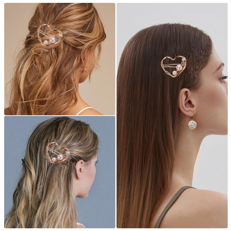 AKOAK 4 Pcs/set Heart-shaped Round Metal Hair Clip Pentagram Geometric Pearl Hair Clip Bangs Clip Ponytail Hair Accessories for Ladies and Girls