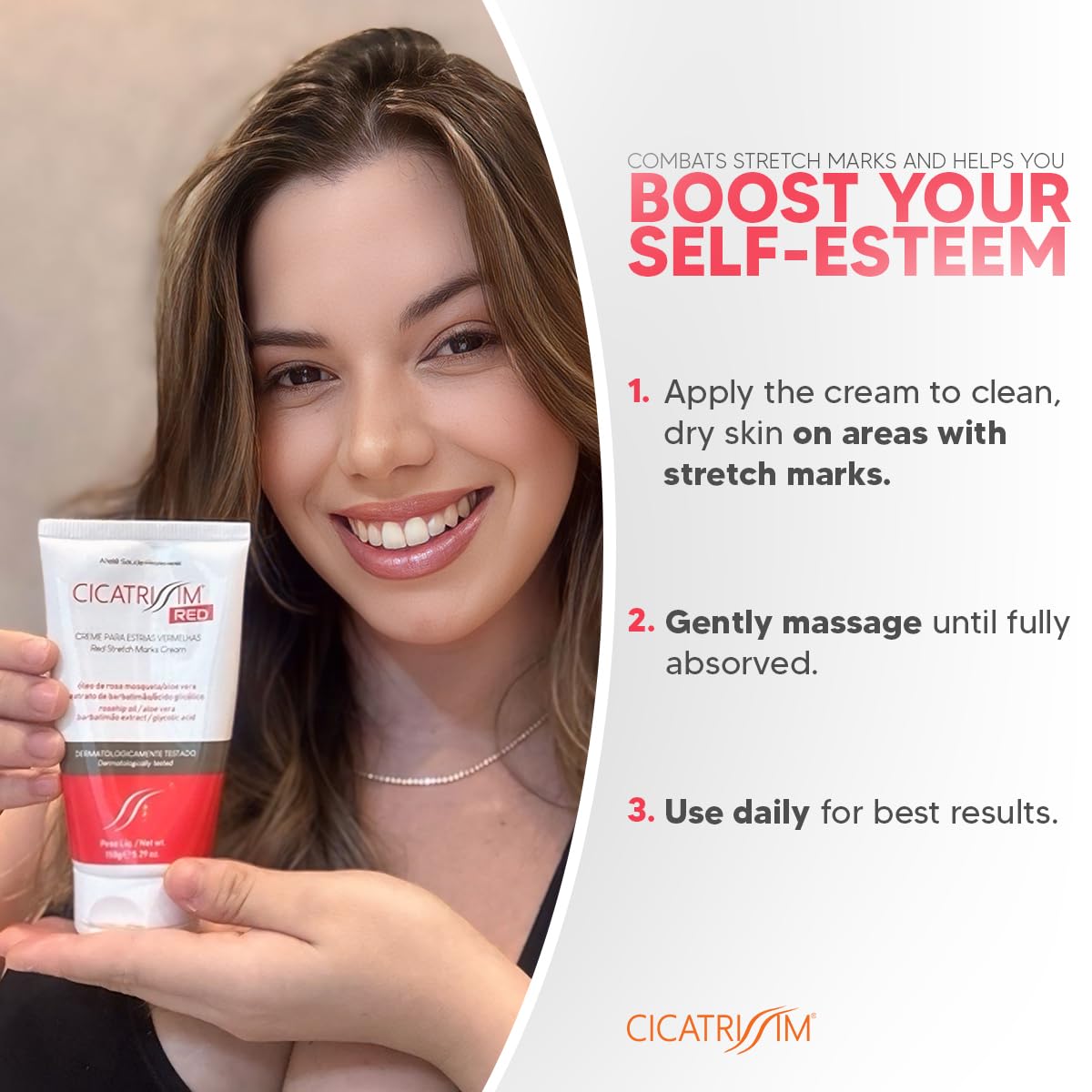 Cicatrissim Red Stretch Mark Cream for Red and Purple Striae - Softens Stretch Marks, Evens Skin Tone, and Firms Skin - All Skin Types - 150g