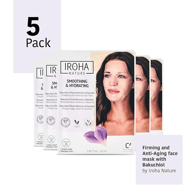 Eye Mask Patches (5 pairs) + Phyto Retinol Face Masks (5 masks) -Skin Care Mask with Bakuchiol & Eye Mask with Caffeine, Niacinamide, Reduces Wrinkles, Baggy Eyes and Puffiness -Total Bundle 10 pieces