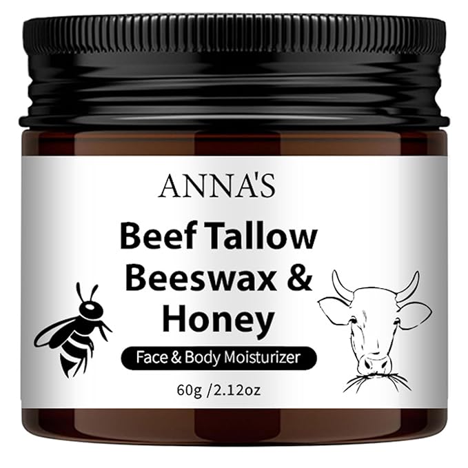 ANNA'S Beef Tallow and Honey Balm for Skin, All-Natural Moisturizer for Face and Body, Hydrating Grass-Fed Beef Tallow & Raw Wild Honey Blend (60g/2.120z)