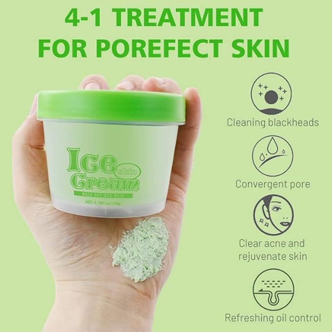 AICHUN BEAUTY Ice Cream Facial Wash Off Mud Mask Oil-Control Deep Cleaning Moisturizing Exfoliation Blackhead Skin Care 100g 3.38FL. OZ (MATCHA TEA & LIME)