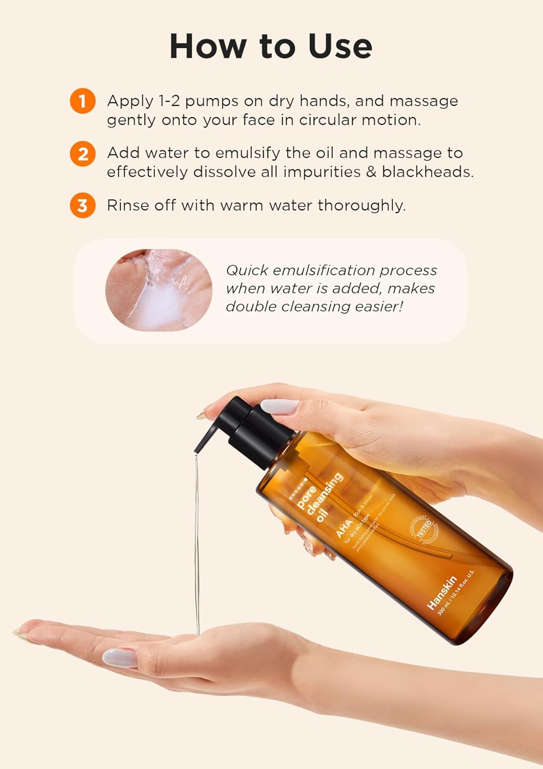 Hanskin Alpha Hydroxy Acid Pore Cleansing Oil, Sample Trial Mini Size, Exfoliating Makeup Remover Facial Cleanser Set, Moisturizing [30 ml/Pack of 3]