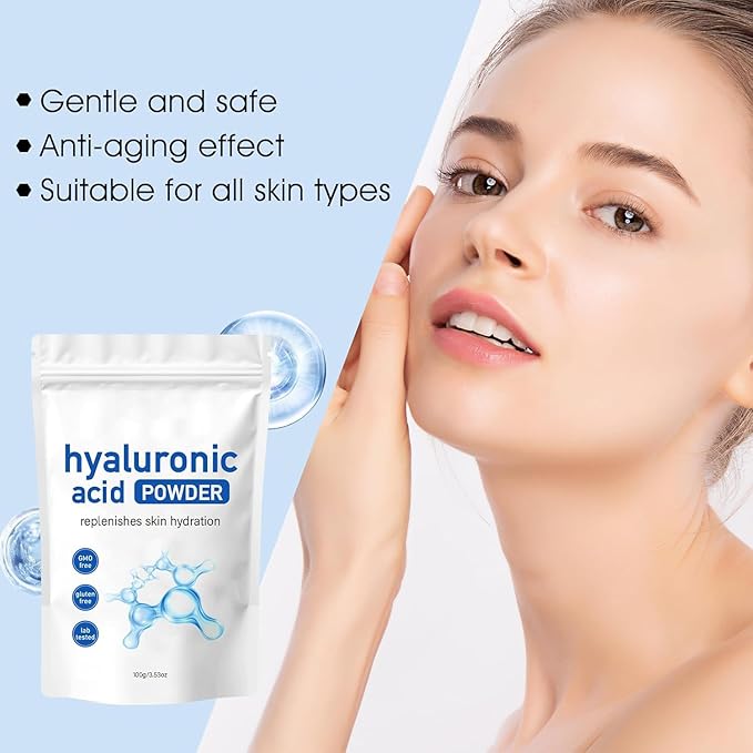 Hyaluronic Acid Powder, Hyaluronic Acid Powder for Skin Care, Low Molecular Weight, Water Soluble Hydrating Ingredient for Moisture, Skin Hydration and Moisture Support