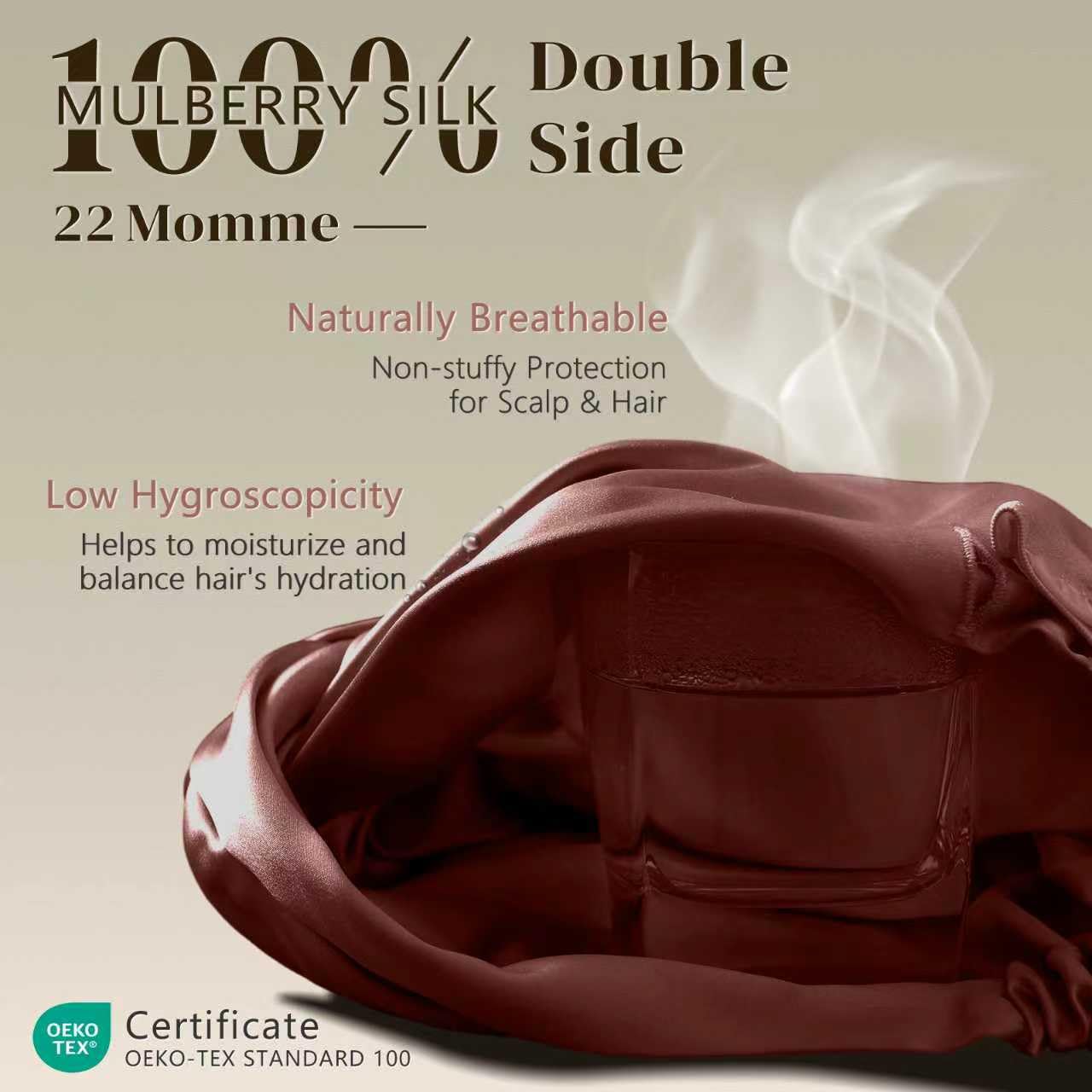 ZIMASILK 22 Momme 100% Mulberry Silk Bonnet for Sleeping & Women Hair Care, Highest Grade 6A Silk Hair wrap for Sleeping with Premium Elastic Stay On Head (1Pc, Burgundy)