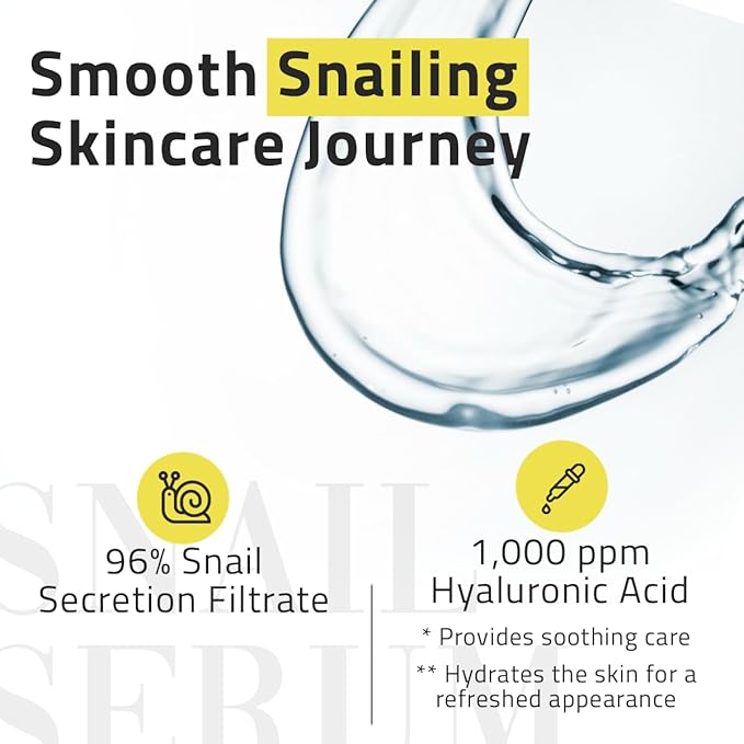 YEOUTH Snail Mucin Serum for Face, Hydrating Advanced Snail 96 Mucin Power Essence, Face Serum with Hyaluronic Acid, Lightweight, Fast-Absorbing & Non-Sticky 1oz