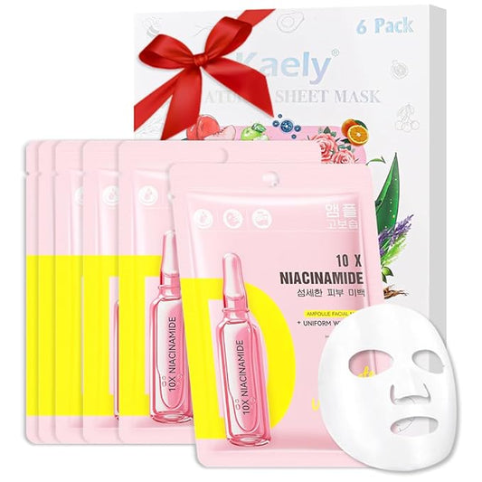 Niacinamide Face Masks Skincare,Nourish,Deep Moisturizing,Atural Skin Care Spa Face Mask,Hydrating Smoothing Face Masks for Women Men,for All Skin Types 6 Pack