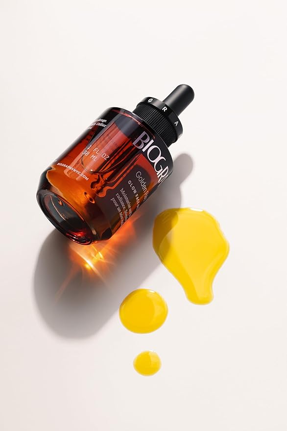 Golden Ray Glow Face Oil, 30ml. Collagen Boosting, Natural Skincare Moisturizing & Hydrating Facial Oil for Women. Incr Elasticity w/French Marine Algae, Jojoba & Rosehip for Fine Lines & Wrinkles