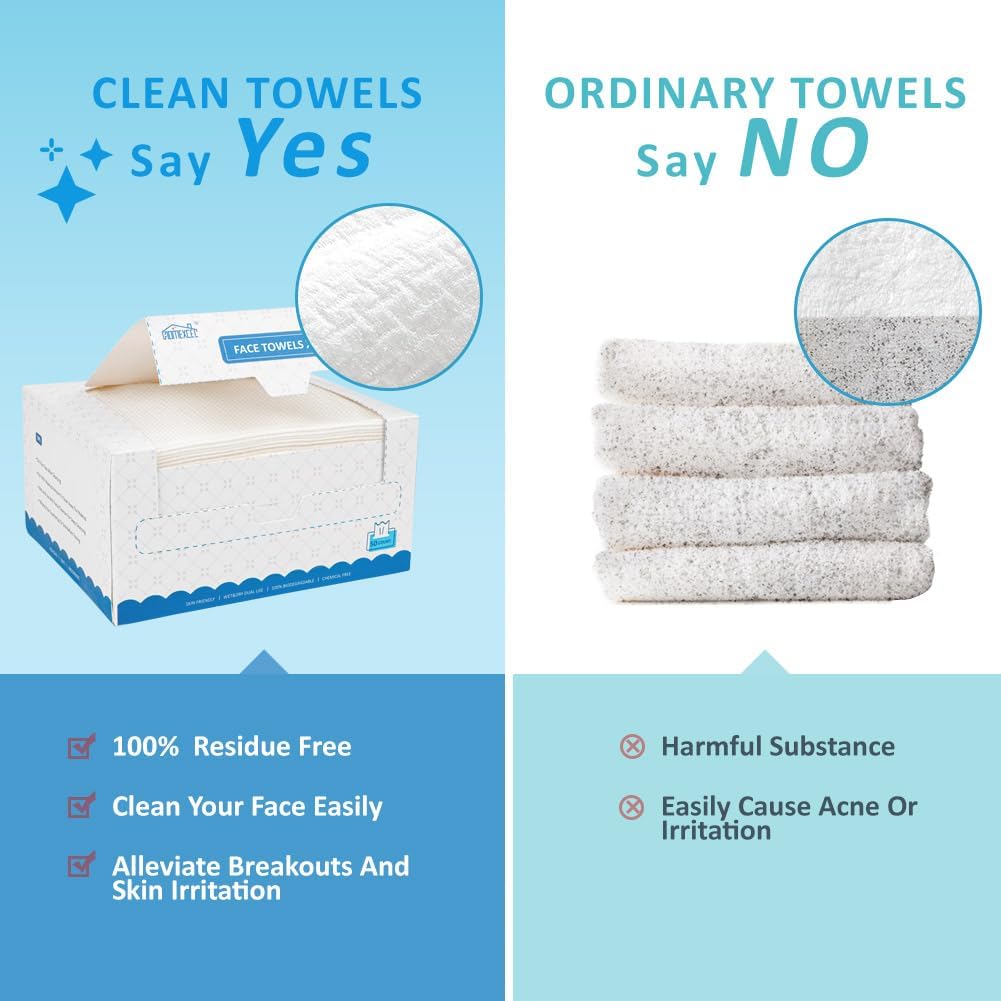 HOMEXCEL Face Towels, Disposable Face Towelette, Biodegradable Makeup Remover Dry Wipes, Super Soft Clean Facial Towels Wash Cloth for Sensitive Skin,100 Count