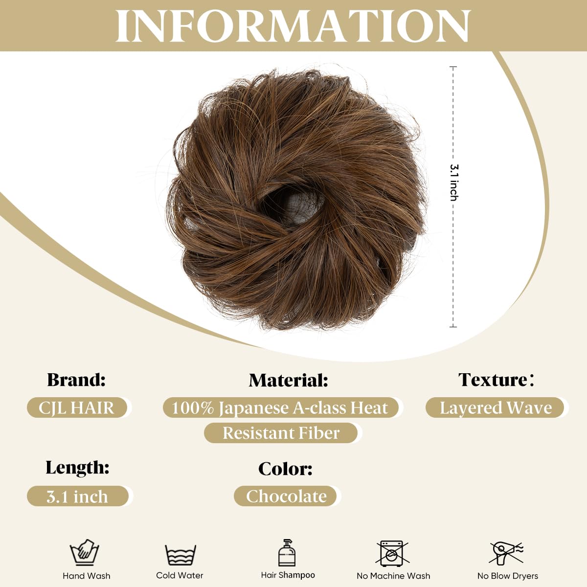CJL HAIR 2PCs Small Cute Messy Bun Hair Piece for Thin Hair Women Mini Synthetic Curly Bun Scrunchies Updo Hairpieces Chocolate