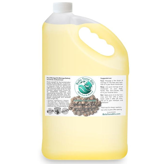 Bella Terra Oils Premium Moringa Oil for Lustrous Hair and Smooth Skin – 1 gallon, Nourishing, Hydrating, Non-Greasy, Quickly Absorbed