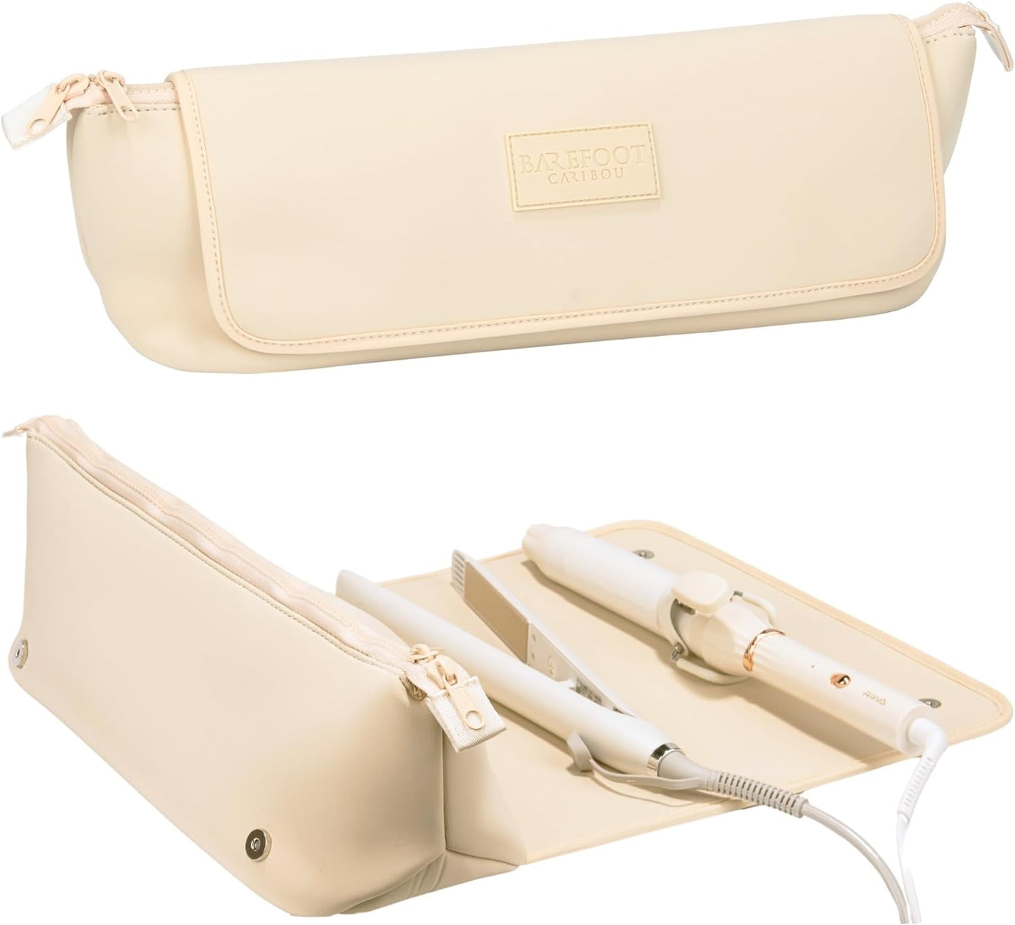 BAREFOOT CARIBOU Hair Tools Travel Bag and Heat Resistant Mat for Flat Irons, Straighteners, Curling Iron, and Haircare Accessories, 2-in-1 design, with Interior Pockets, Portable Organizer