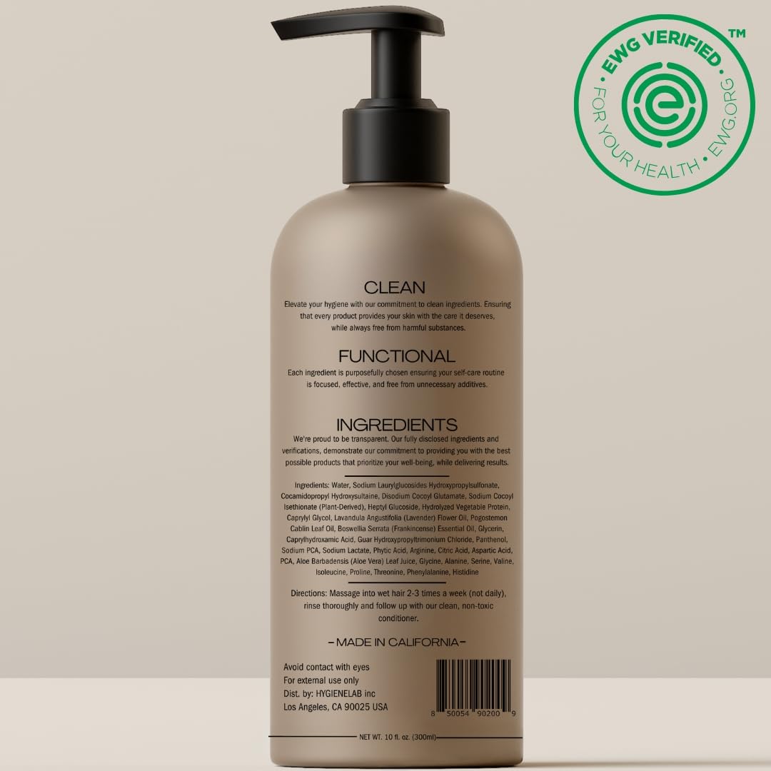HygieneLab Men's Hair Care Duo– EWG Verified Shampoo (10 fl oz) & Conditioner (10 fl oz) – Fragrance-Free, Paraben-Free Duo for All Hair Types – Gentle Cleanse & Hydration with Premium Formula