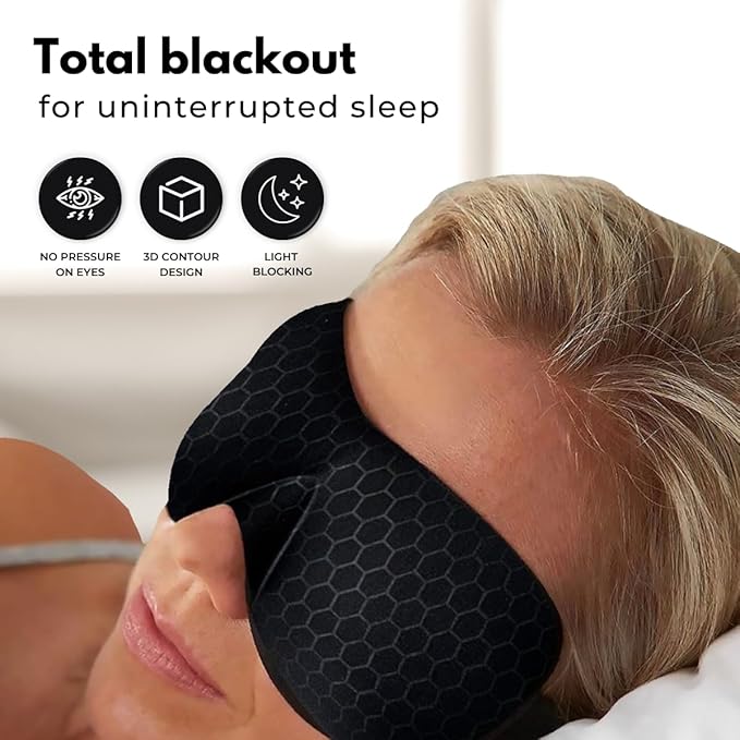 3D Contoured Eye Mask for Sleeping | Sleep Mask for Side Sleepers | Eyelash Extensions with Velcro Closure | Shade Cover | Eye Sleeping Mask | Flight Essential | Black | Concave Molded