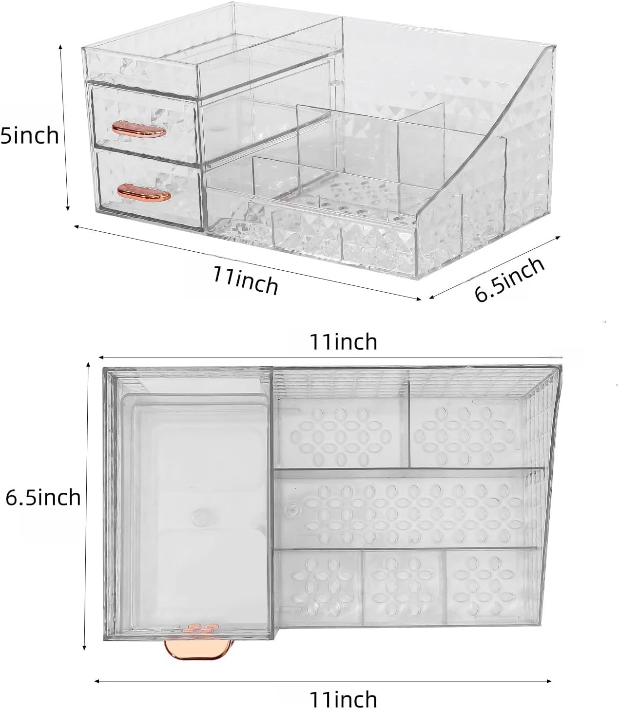 Clear Makeup Organizer for Vanity,Desk Makeup Caddy With Drawers for Cosmetics,Lipsticks Nail Care Skincare Jewelry Countertop Organizers,Cosmetic Display Cases for Bathroom, Dresser (Clear)