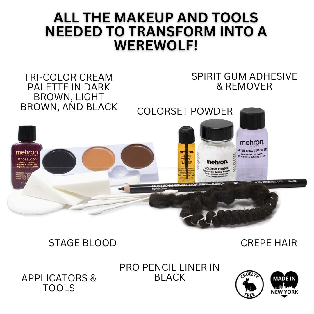 Mehron Makeup Premium Character Kits| Makeup Kits for Halloween & Cosplay| Made in the USA | Complete Kit | Includes all Tools & Instructions on How to Create the Look | (Werewolf)