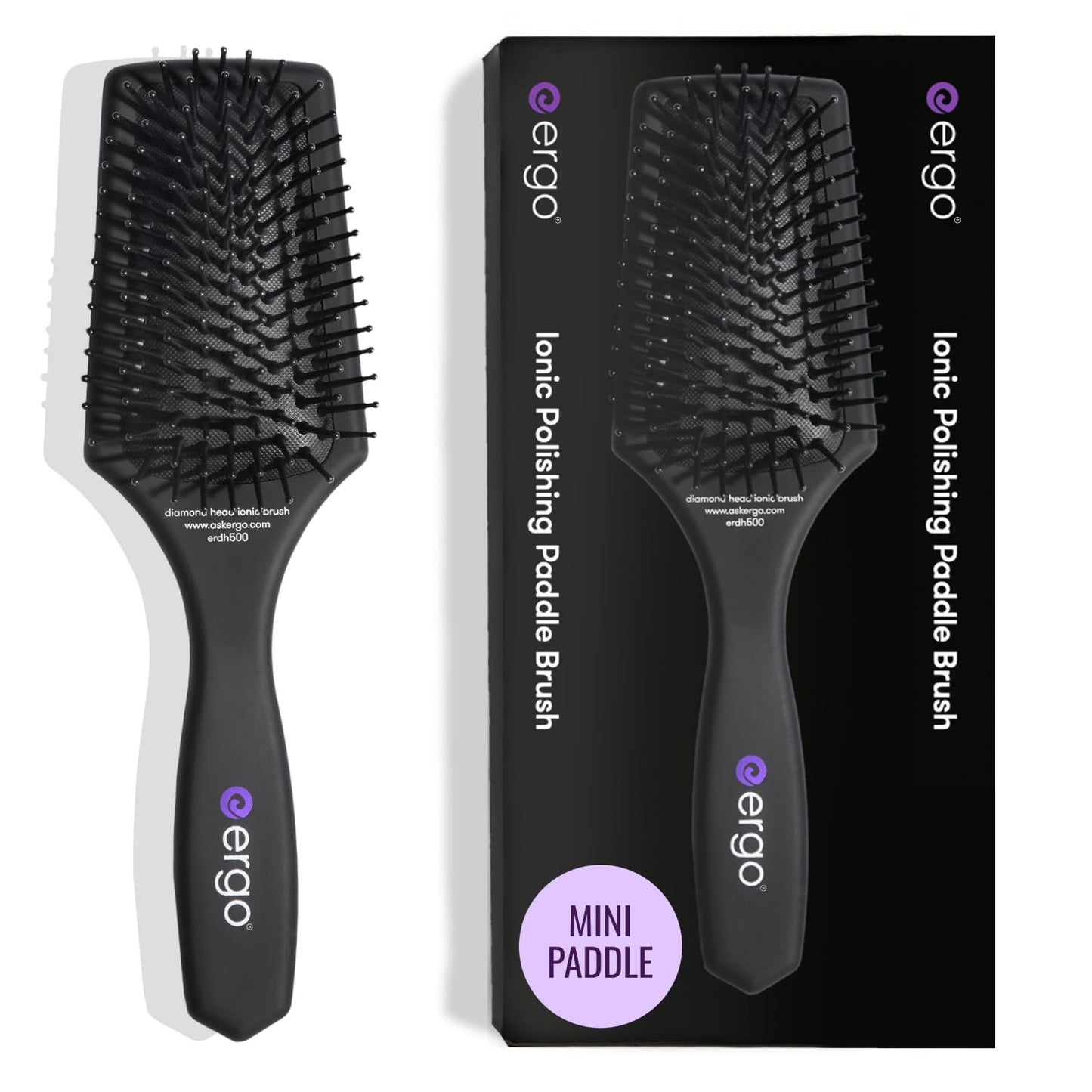 ERGO Mini Ionic Polishing Paddle Brush - Small Detangling Hair Brush for Wet & Dry Use - Professional Hair Care Styling Tool (ER500)