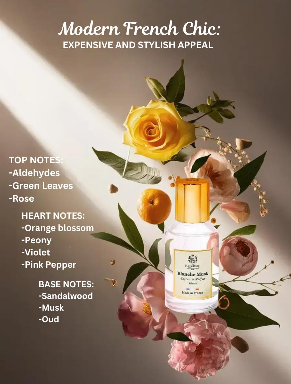 PREparfume From France Blanche Musk for Women 30ml – Fresh Floral Aldehyde Scent From France – Luxury Fragrance with Aldehydes, Rose – Long Lasting Perfume With Tea Leaves Notes