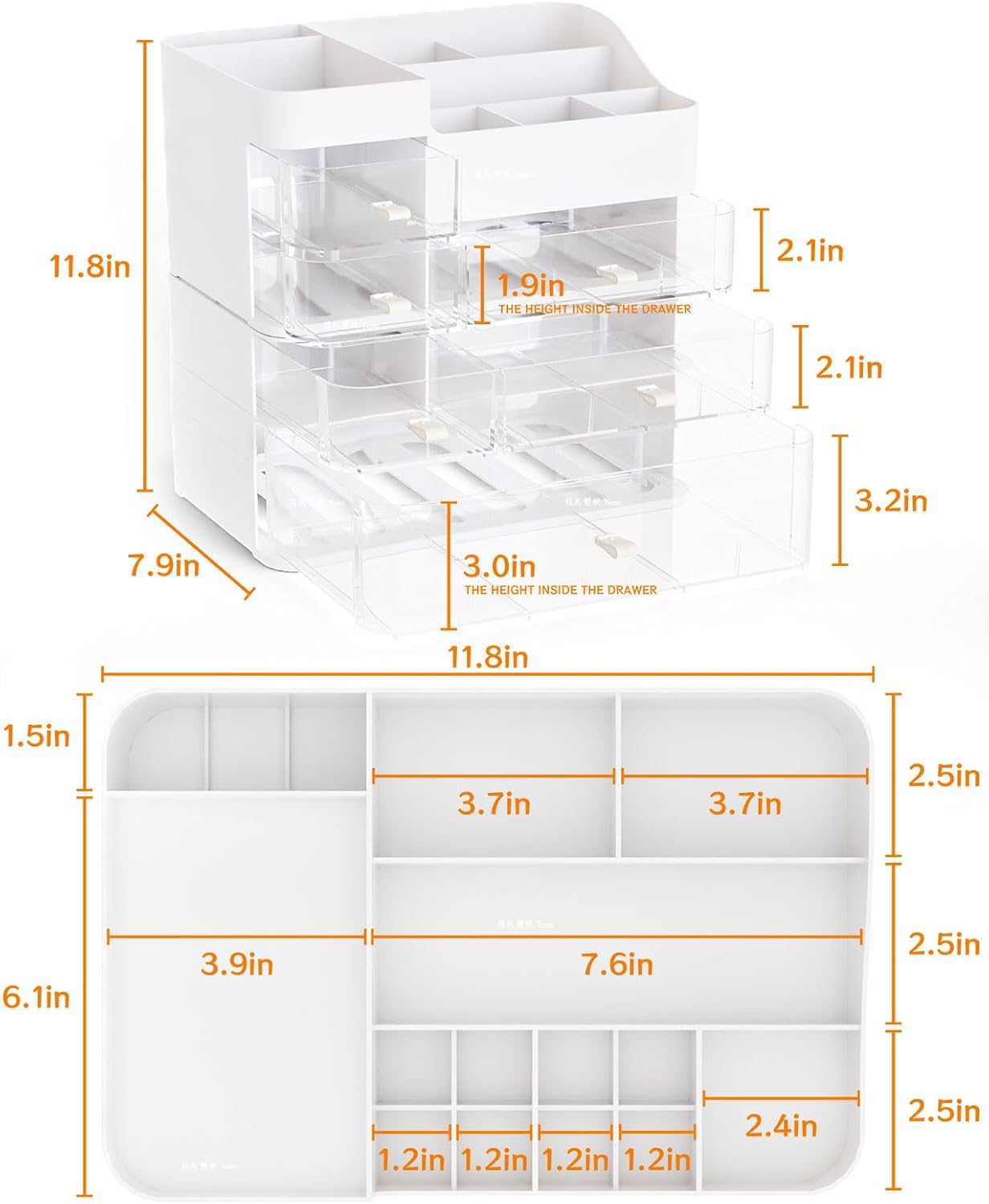 SuoXing Makeup Organizer for Vanity,Large 6 Drawers Make up Organizers for Counter,Plastic Cosmetic Storage Organizer for Dresser Countertop or Bathroom,Beauty Holder for Lipstick,Brush,Skincare,White