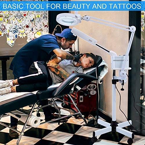 GOTOTOP Facial Steamer with Magnifying Lamp 3In1 Uv Facial Steamer Cold Light Led 5X Magnifier Floor Lamp 800W for Salon Spa Beauty,White