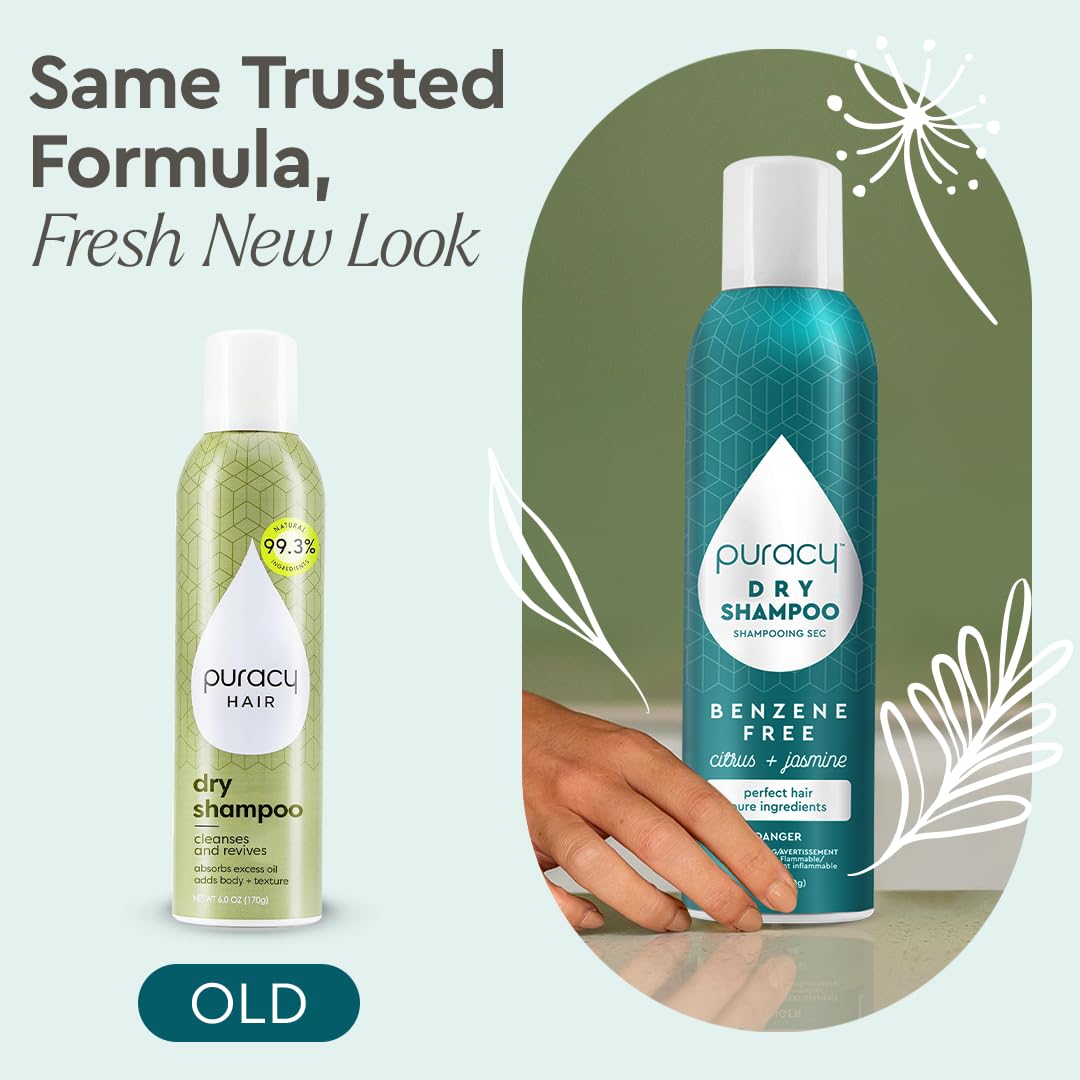 Puracy Natural Dry Shampoo For Women - Plant-Powered Cleansing Volumizing Revitalizing Dry Shampoo As Seen on TikTok, Benzene-Free, Non-Toxic, Oil Absorbing for All Hair Types (Citrus & Jasmine, 6 oz)