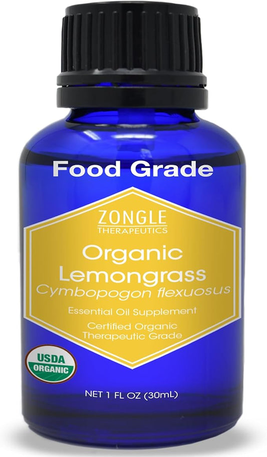 Organic, Lemongrass Essential Oil, Food Grade, Edible – 100% Pure, Lemongrass Oil, by Zongle Therapeutics, 1 OZ