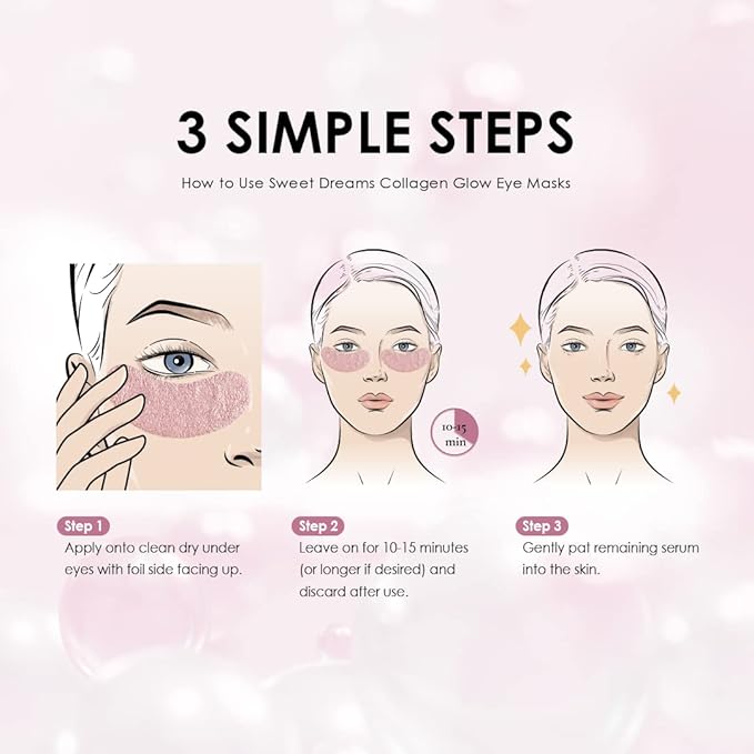 Sweet Dreams Collagen Glow Rose Gold Eye Masks under eye patches for puffy eyes + Sweet Dreams Vanilla Lip Mask