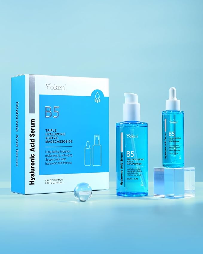 EWG Verified Hyaluronic Acid Serum for Face 8 + 2 fl oz, Vitamin B5 & Triple Pure Hyaluronic Acid 2%, Anti-aging Facial Serum for Fine Line Wrinkle Hydrating Serum Plump Dry Skin Fragrance-Free