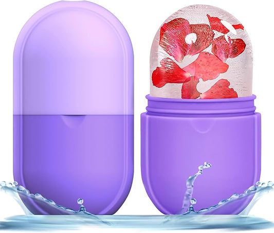 KOGITI Face Ice Roller & Mold - Beauty Facial Massage Tool for Puffiness Relief, Ice Cube Holder (New-Purple)