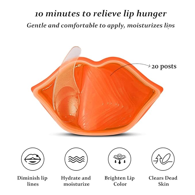 Charm Kiss 20Pc Moisturizing Lip Mask, Sleep Mask for Soft, Line-Free Lips - Orange